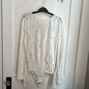 Free People Lace Long Sleeve Bodysuit size small